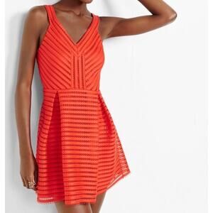 Vintage 2 Express XXS V-neck Mini Skater Sleeveless dress Red Lace Eyelet Lined